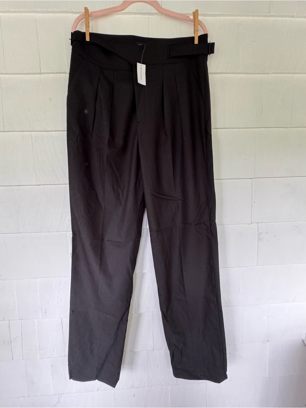 NWT Wool Banana Republic High-Waisted Black Pleated Trousers with Waist Tab